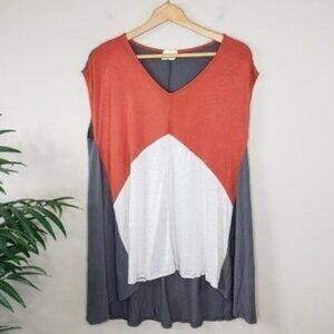 143 Story | Orange Cream Gray Colorblock Oversized Tunic Top Size Medium